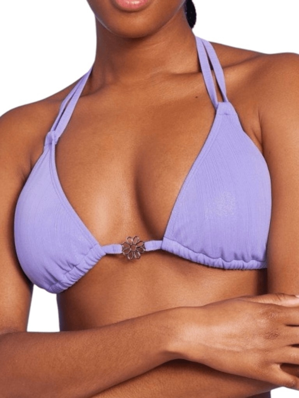 Wild Fable Purple Shimmer Bikini Top With Flower Charm